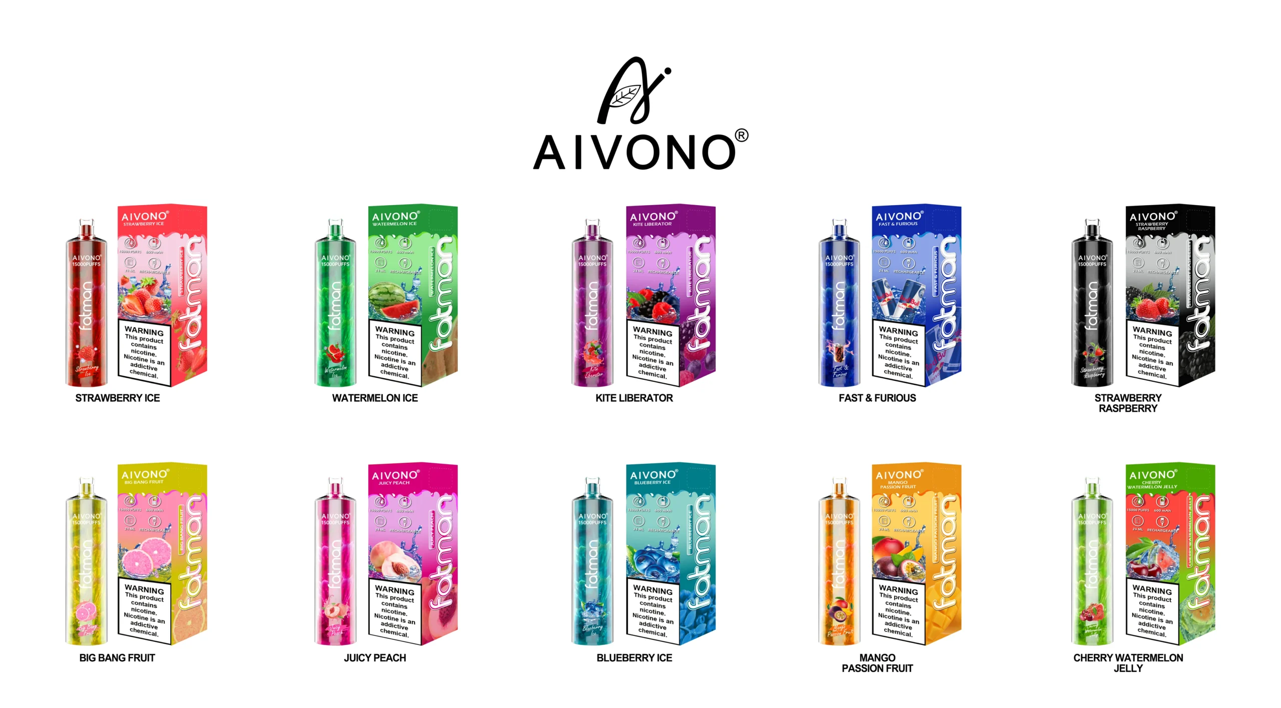 Aivono fatman 15000 hojaldres 0% 2% 3% 5% bajo nicotina vapes desechables recargables vapor