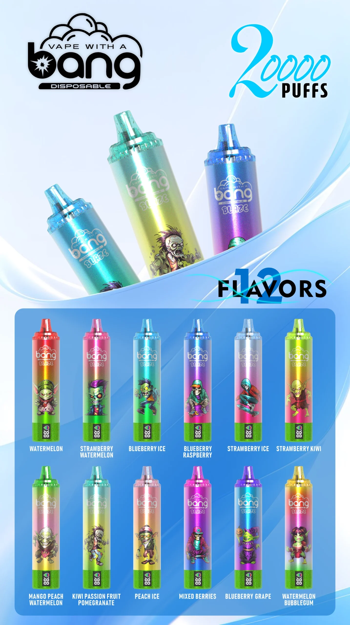 Bang Blaze 20000 Puffs 0% 2% 3% 5% Low Nicotine Rechargeable Disposable Vapes Pen Bulk Buy Wholesale