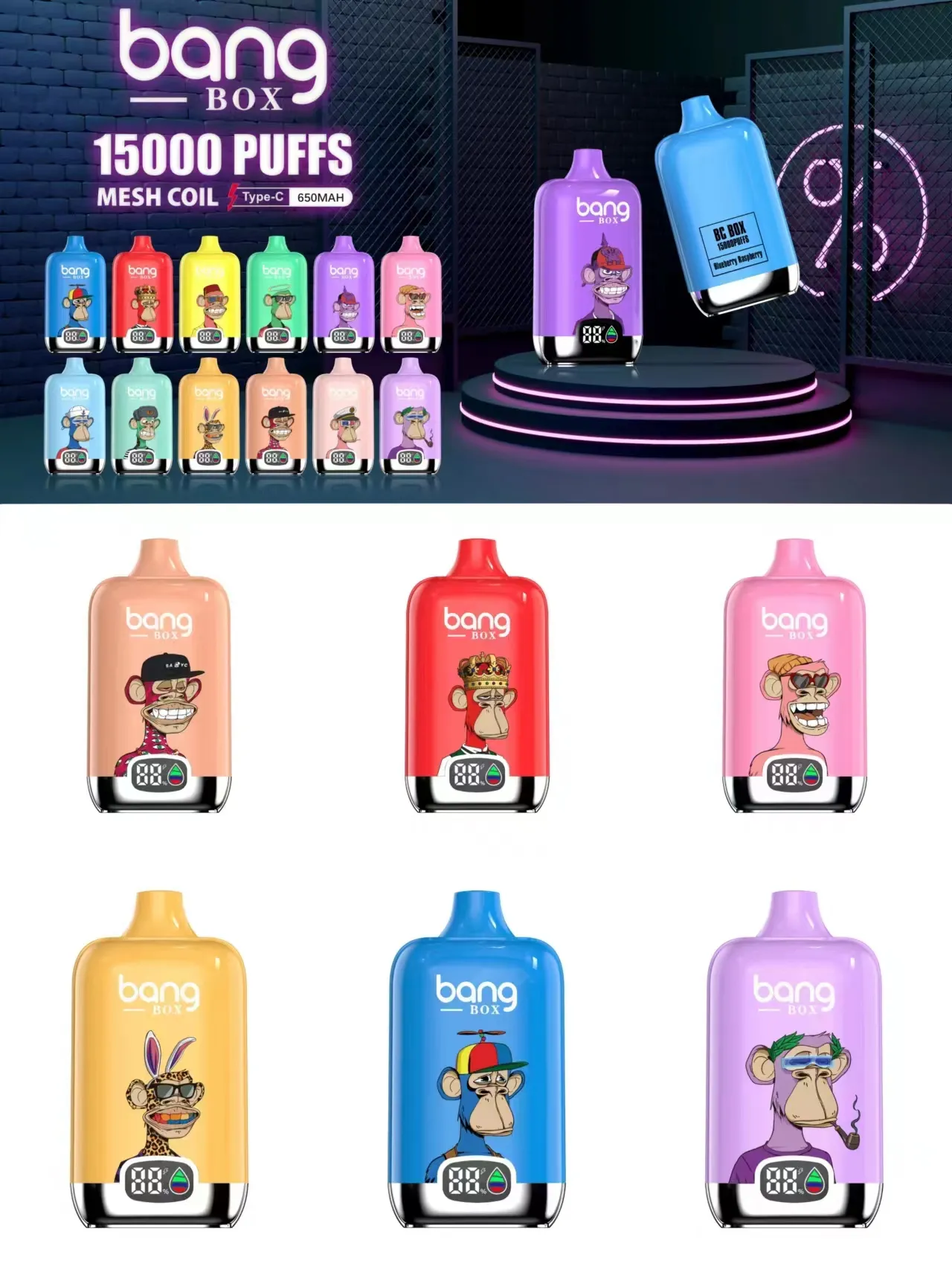 Bang Box 15000 Puffs 0% 2% 3% 5% Nikotin Genopladelig Bulk Buy Engangs Vape Engros