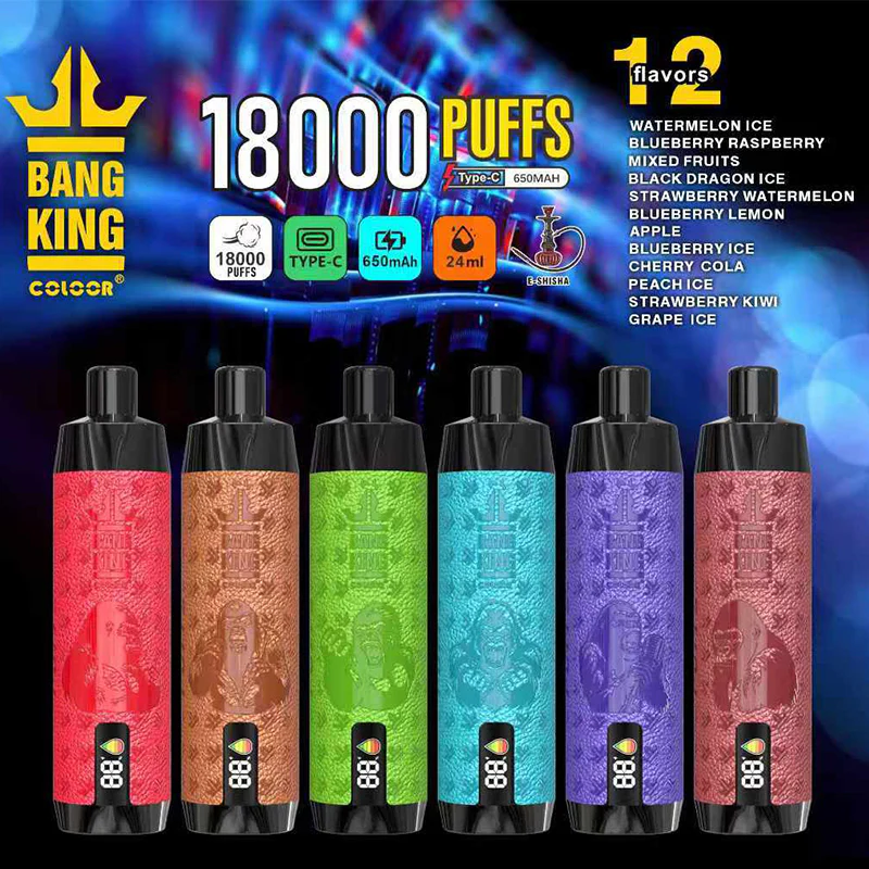 Bang King Crown Bar 18000 Puffs 0% 2% 3% 5% Low Nicotine Rechargeable Disposable Vapes Pen Bulk Buy Wholesale