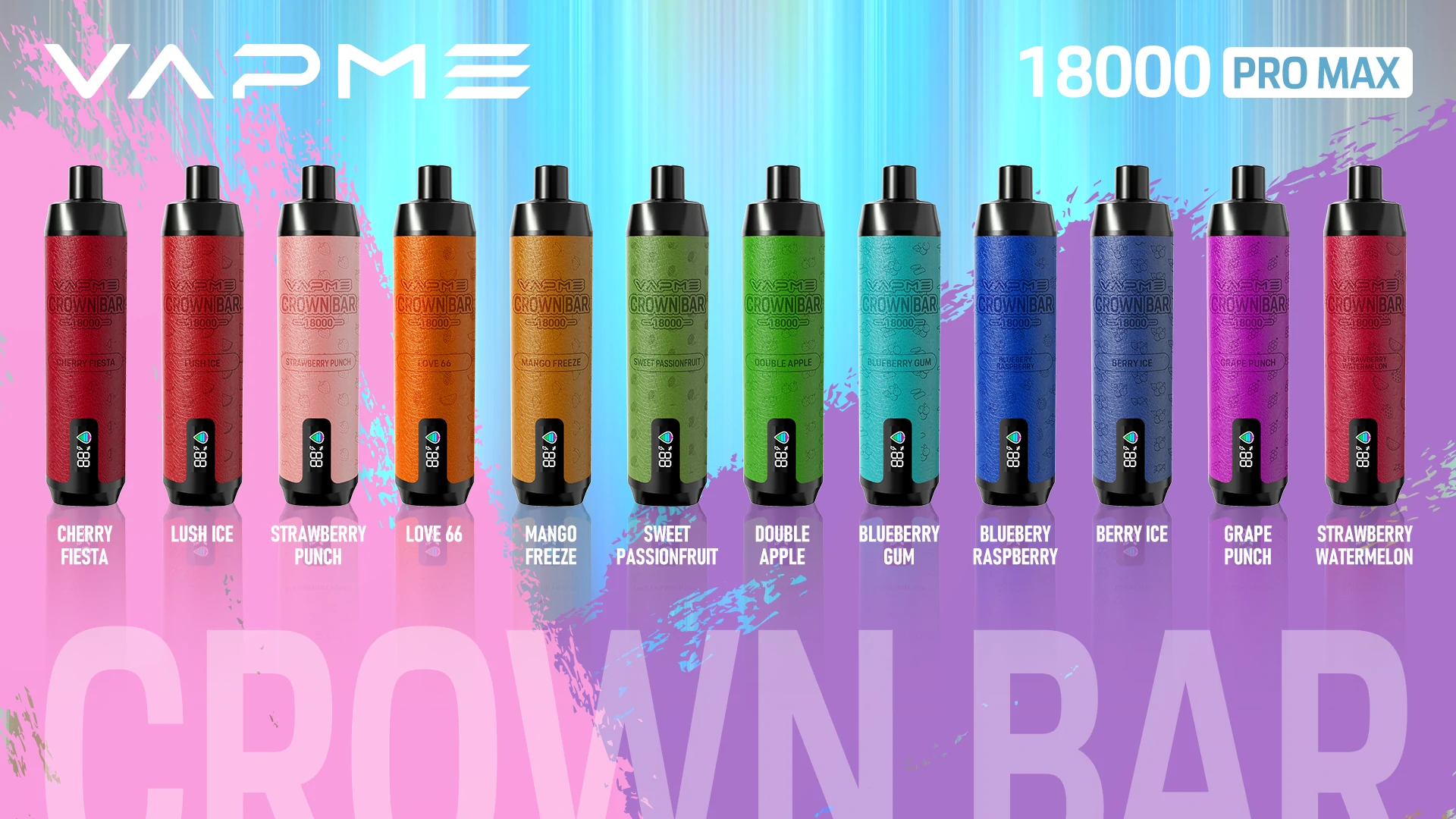 Vapme Crown Bar 18000 PRO MAX 2% 5% Nicotine 18000 puffs Rechargeable Disposable Vapes Bulk buy Wholesale