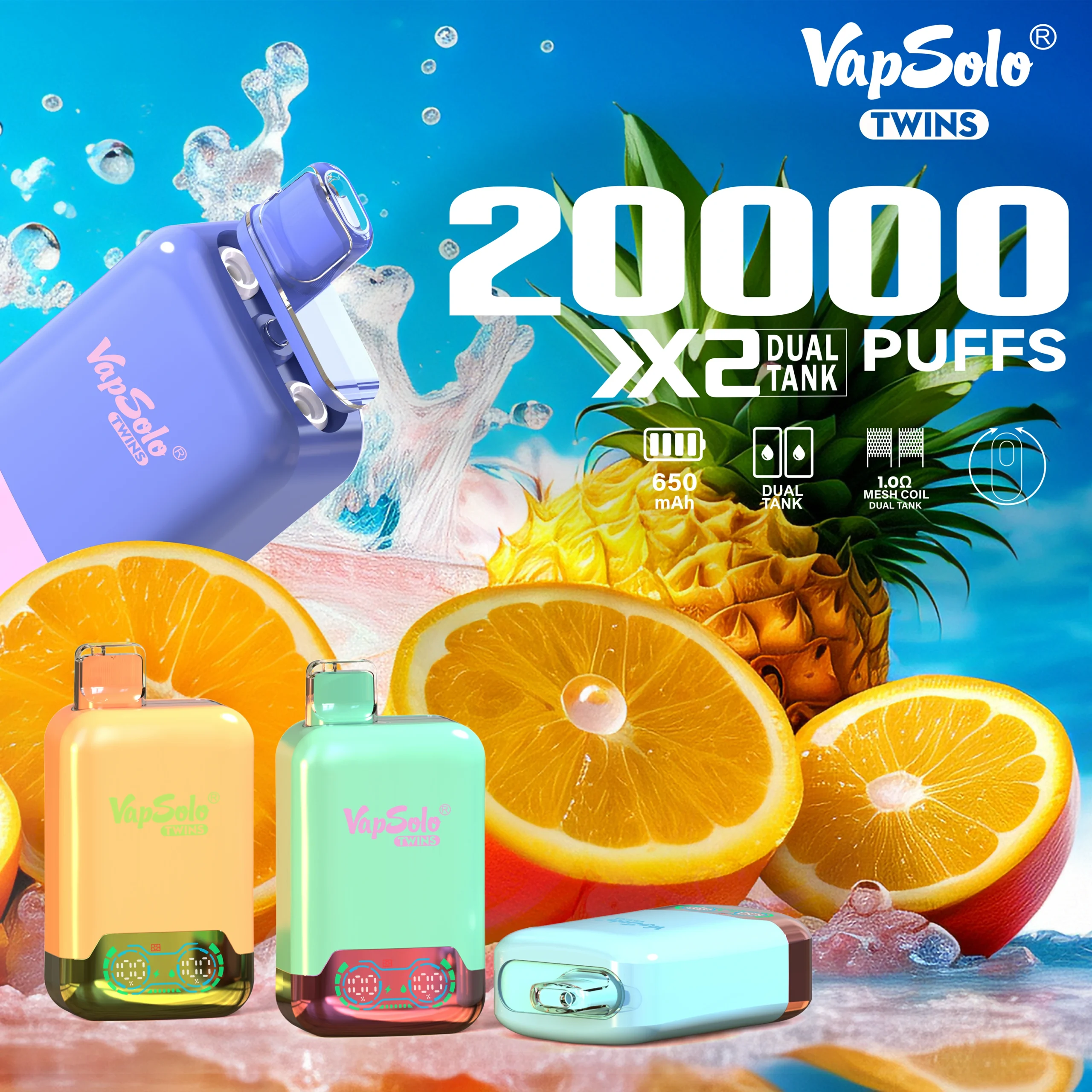 VAPSOLO TWINS 20000 BUFS 2% 5% a bassa nicotina ricaricabile a vapotteri monouso penna Bulk Acquista all'ingrosso