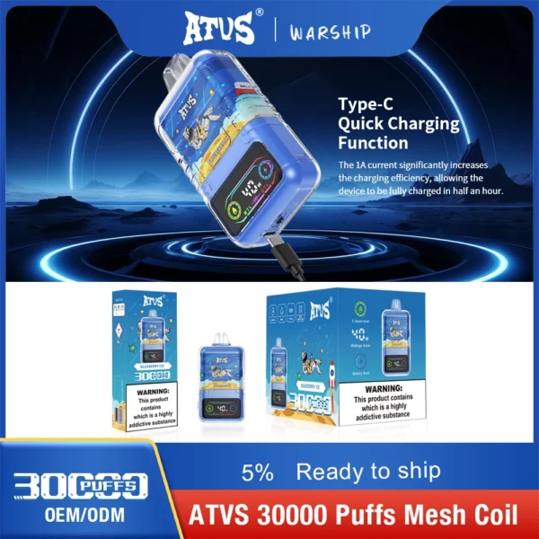 ATVS 30000 Puffs Dual Mesh 5% Lav nikotin Genopladelig disponible Vapes Pen Bulk Buy Wholesale - Logovape - 6