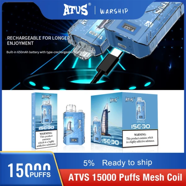 Atvs 15000 Puffs 5% Low Nicotine Rechargeable Disposable Vapes Pen Bulk Buy Wholesale - LOGOVAPE - 13