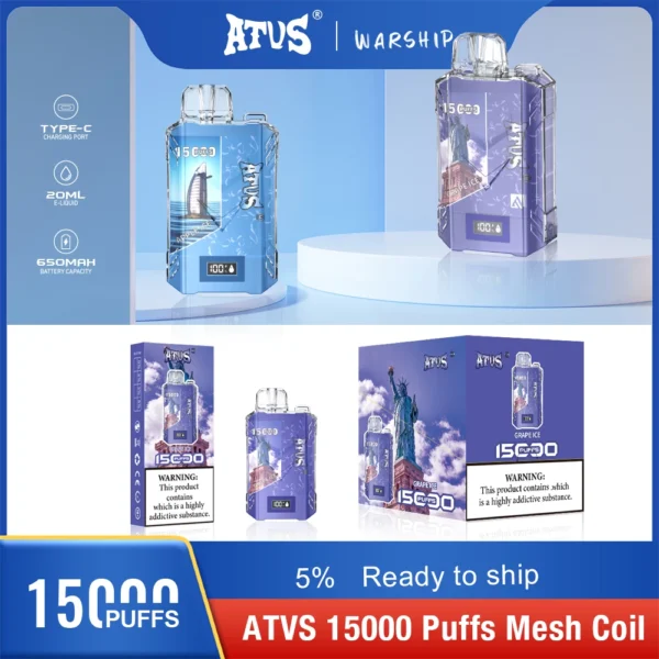 Atvs 15000 Puffs 5% Low Nicotine Rechargeable Disposable Vapes Pen Bulk Buy Wholesale - LOGOVAPE - 12