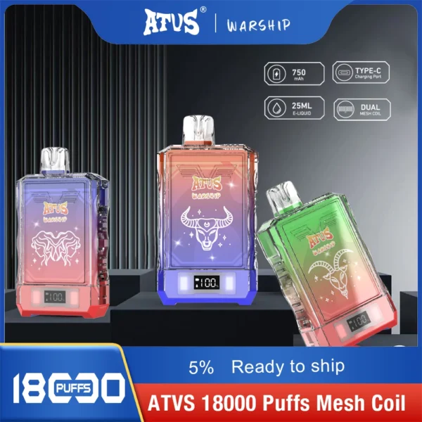 Atvs Warship 18000 Puffs 5% Low Nicotine Rechargeable Disposable Vapes Pen Bulk Buy Wholesale - LOGOVAPE - 9