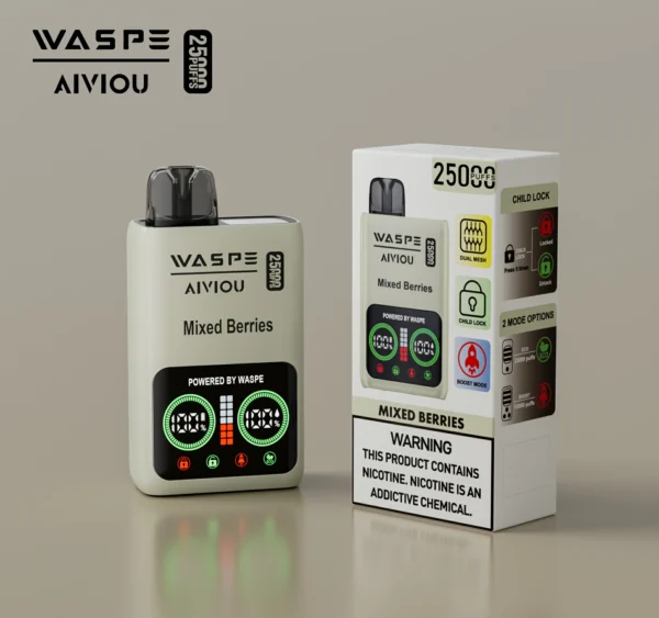 WASPE 25000 PUFFS Dual Mesh Box 0% 2% 5% Low Nicotine LED Display Rechargeable Disposable Vapes Pen Bulk Buy Wholesale - LOGOVAPE - 10