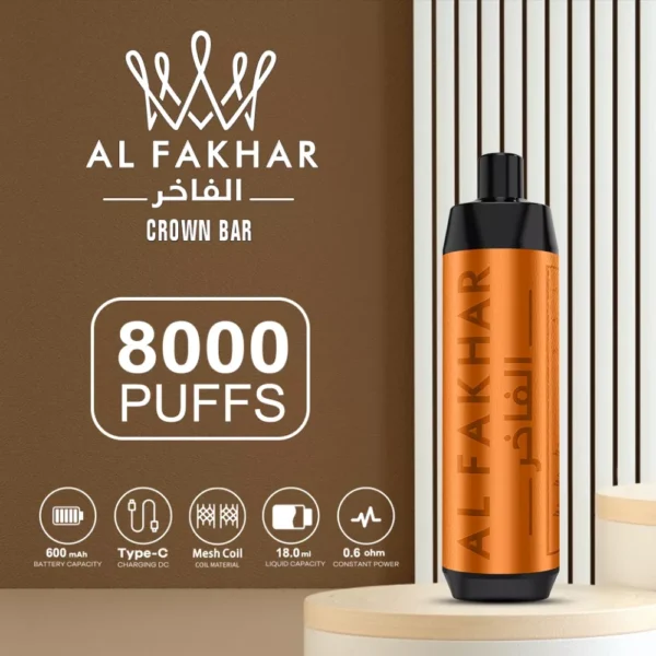 Al Fakhar Crown Bar 8000 Puffs Big Cloud DTL 2% Low Nicotine Rechargeable Disposable Vapes Pen Bulk Buy Wholesale - LOGOVAPE - 1