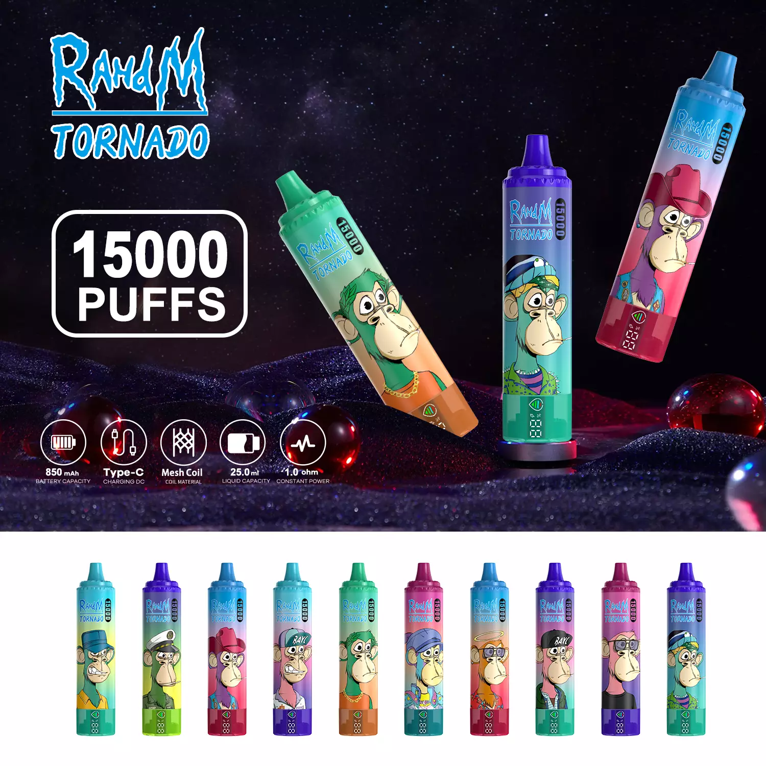 Rahdm Tornado 15000 Puffs LED Wyświetlacz 2% Niski naładowanie nikotyny do jednorazowego użytku Vapes Pen Bulk Kup hurtowy